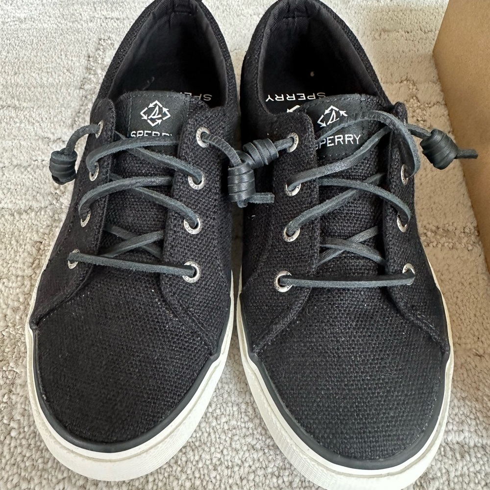 Sperry Black Sneakers with Canvas Upper and White Sole